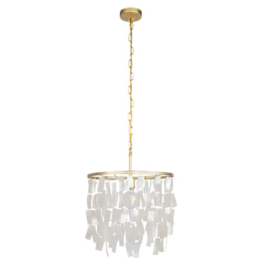 Hello Honey® Marina Small Round Gold Metal & Natural Capiz Chandelier Style Pendant Ceiling Light